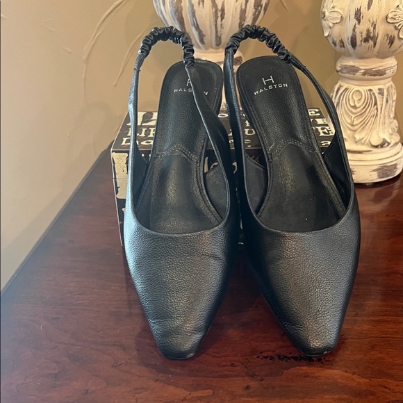 Halston Heritage Shoes - Halston Heritage Black Leather Pointed Slingback Heels